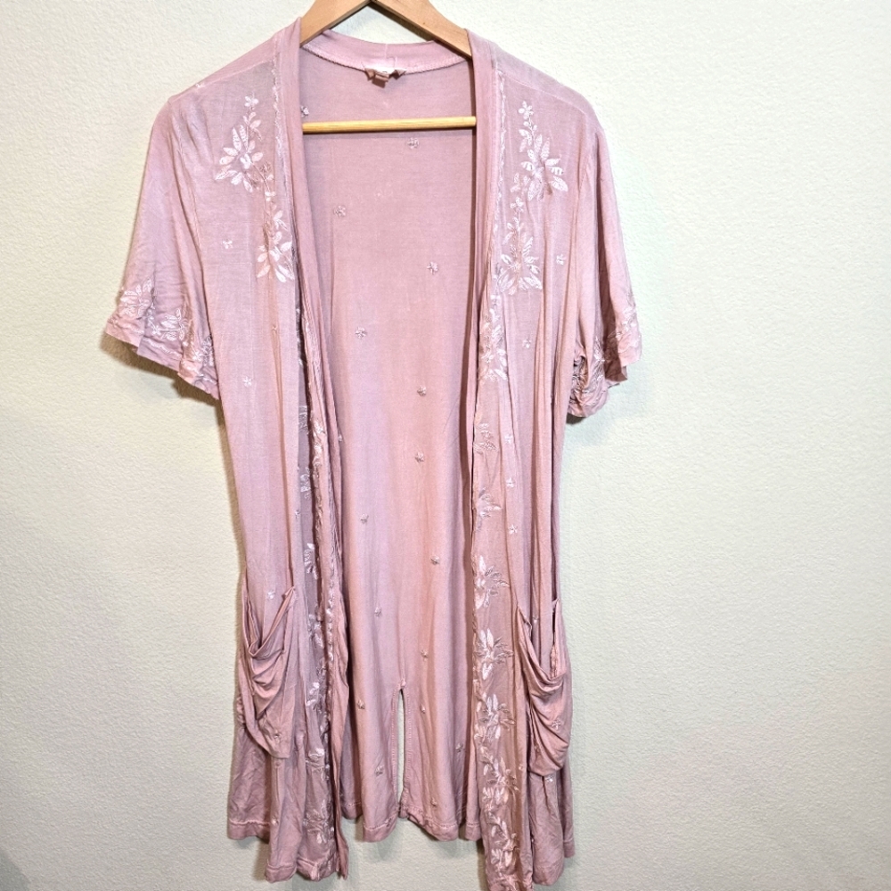 POL Pink Floral Embroidered Powder Pink Cardigan Sz S NWOT
